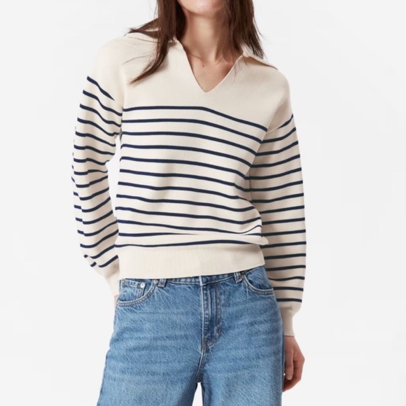 Paris Atelier & Other Stories Relaxed Collar Sweater NWOT Intarsia Knit Stripe - Picture 1 of 10